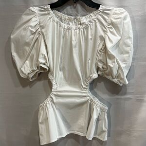ASTR The Label White Puff Sleeve Blouse Side Cut Outs Size XS